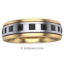 Space Square Mens Diamond Two Tone Wedding Ring in Black and Yellow